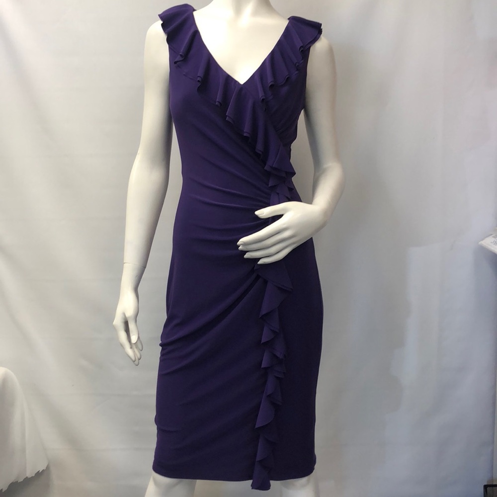 💜NWT Ralph Lauren Violet Ruffle Sheath Dress